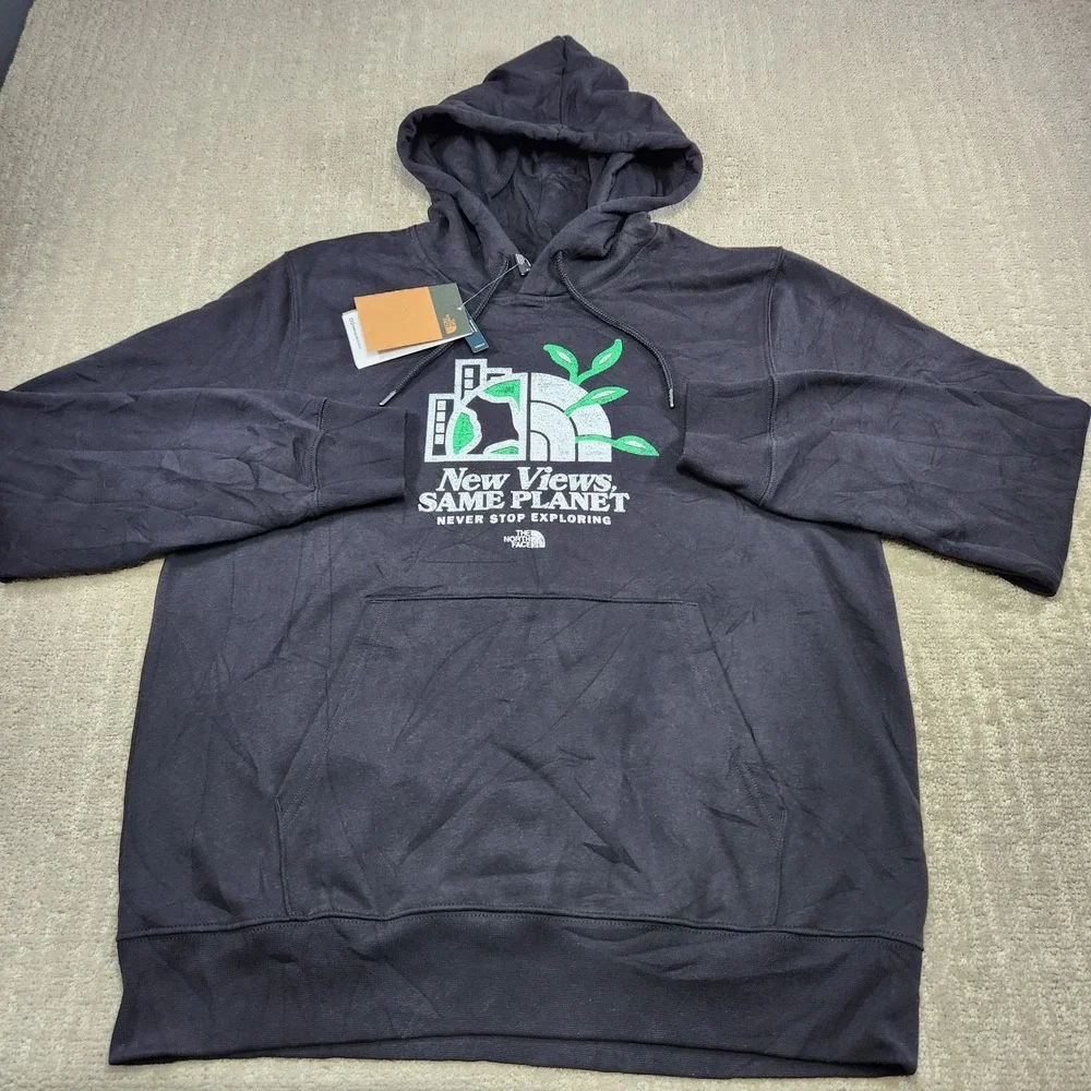 The North Face Hoodie Men Large New Veiws Same Planet Recycled Black Fleece NEW